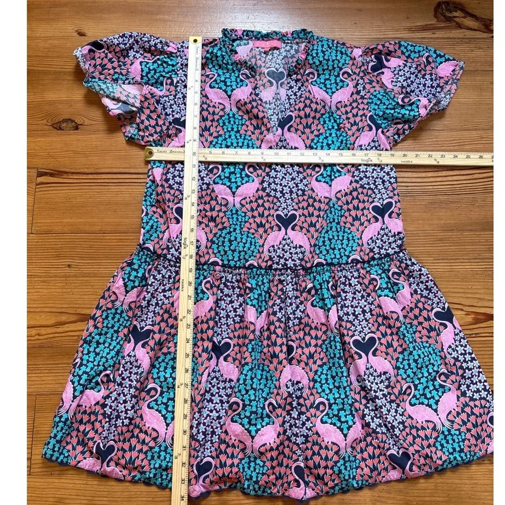 Simply Southern Dress Women Pink‎ Teal Flamingo Floral Drop Waist Boho SIZE M - Picture 4 of 7